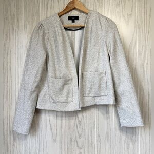 J. Crew Open Front Cropped Blazer Black White Square Pockets Women's Size S